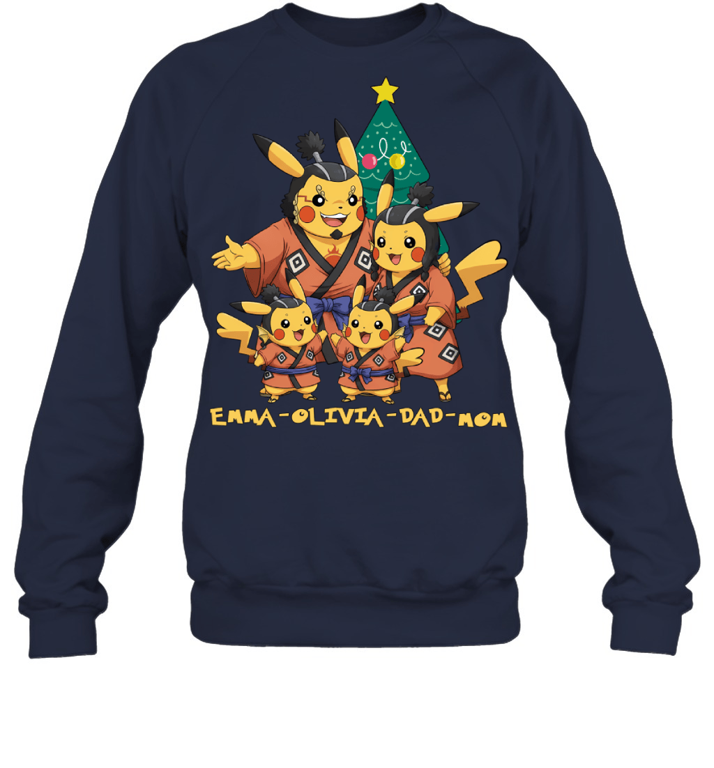 Pikachu x Jinbe Parents & Daughters Custom Name Christmas T-Shirt for Family