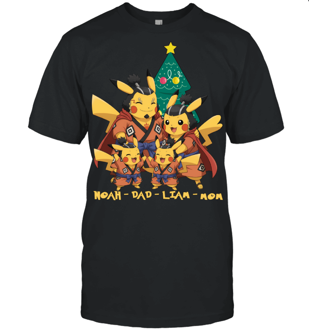 Pikachu x Jinbe Parents & Sons Custom Name Christmas T-Shirt for Family