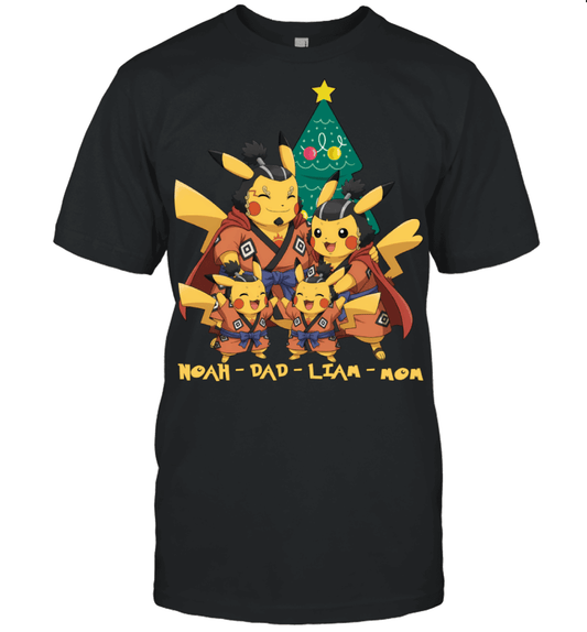 Pikachu x Jinbe Parents & Sons Custom Name Christmas T-Shirt for Family
