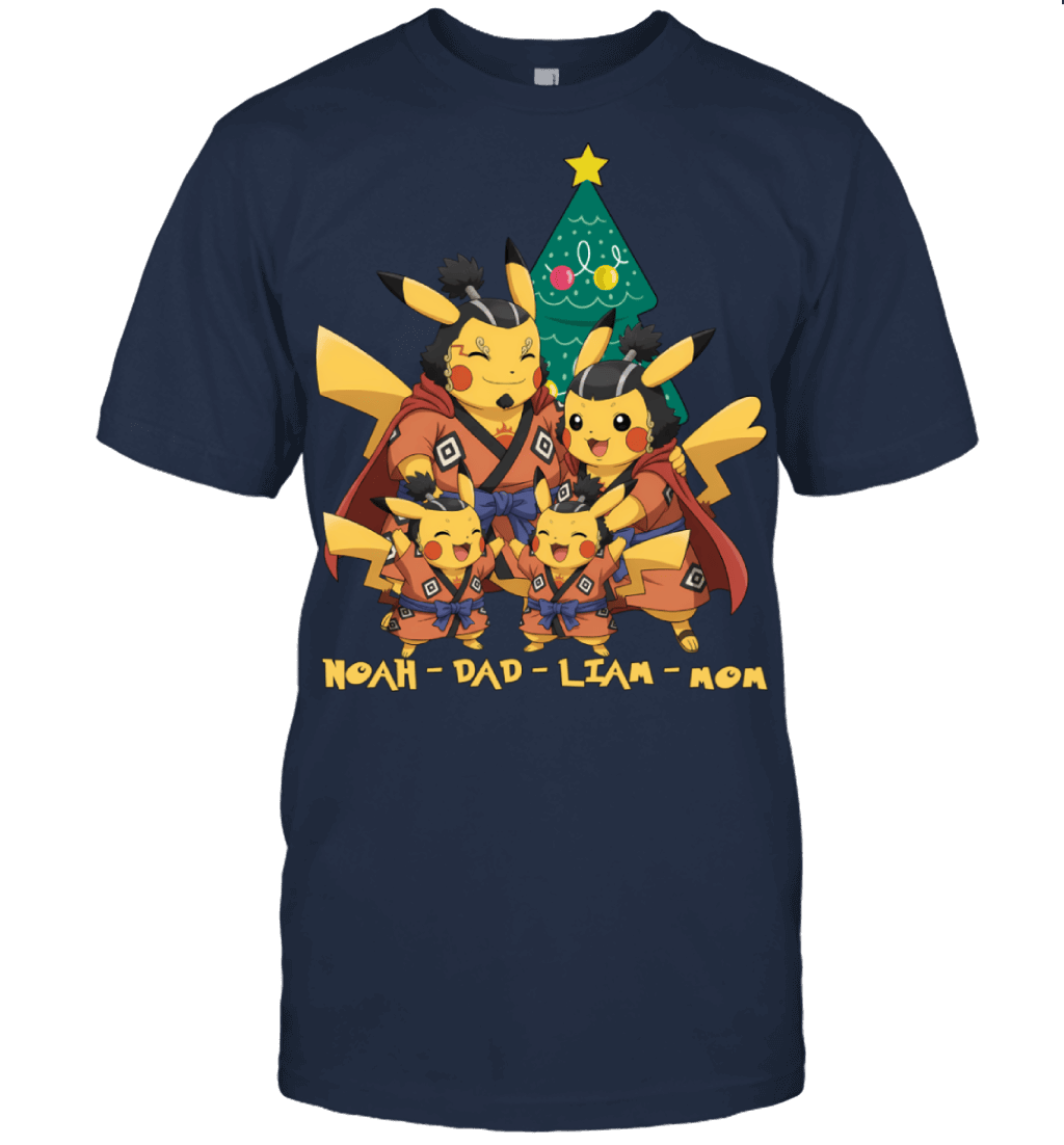Pikachu x Jinbe Parents & Sons Custom Name Christmas T-Shirt for Family
