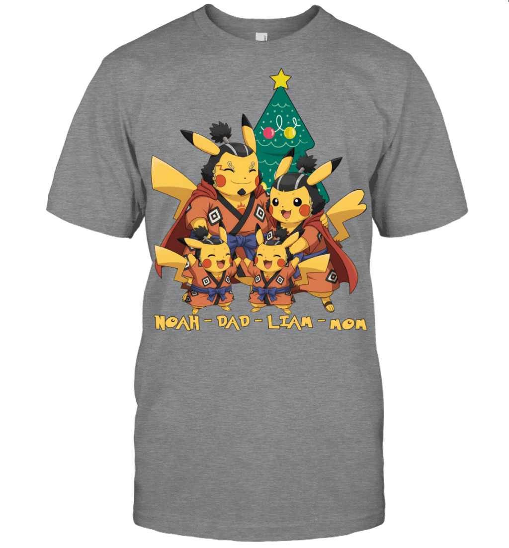 Pikachu x Jinbe Parents & Sons Custom Name Christmas T-Shirt for Family