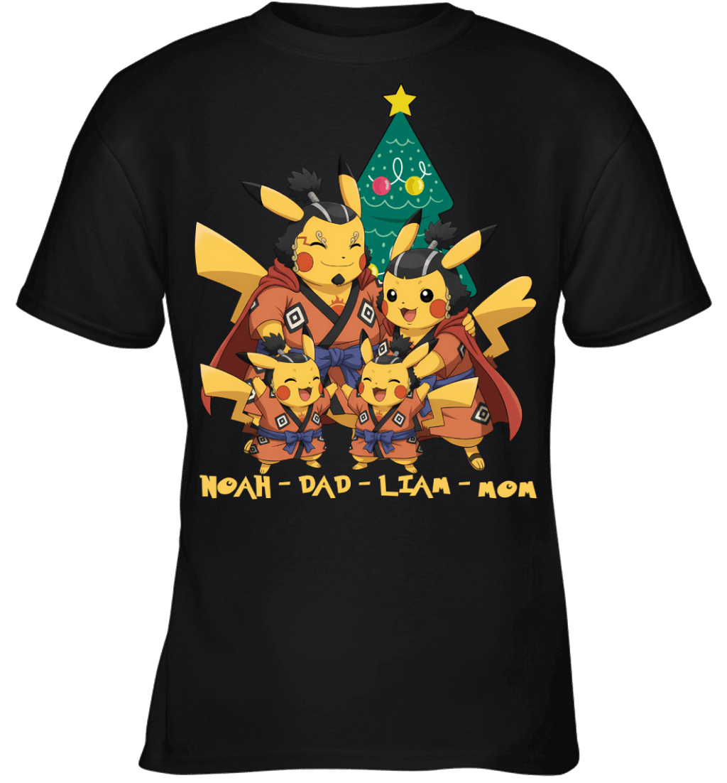 Pikachu x Jinbe Parents & Sons Custom Name Christmas T-Shirt for Family
