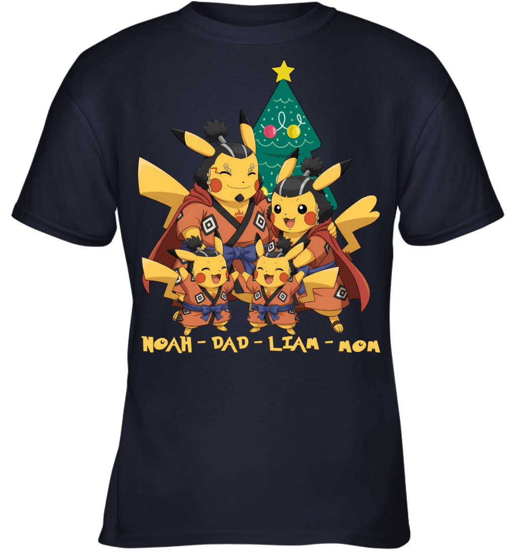 Pikachu x Jinbe Parents & Sons Custom Name Christmas T-Shirt for Family