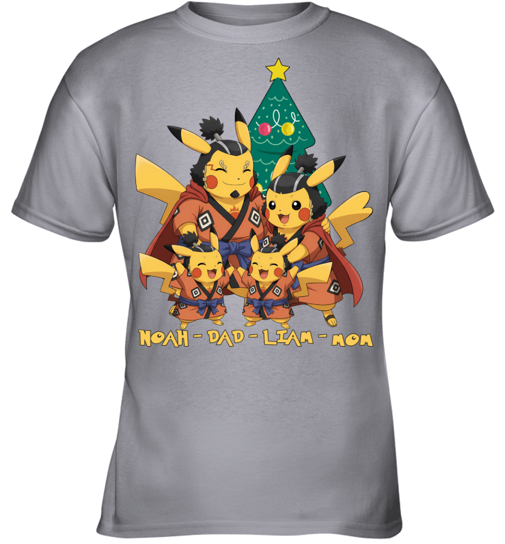 Pikachu x Jinbe Parents & Sons Custom Name Christmas T-Shirt for Family