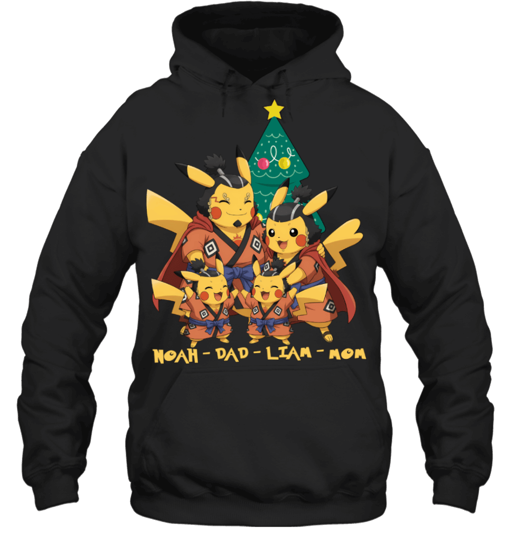 Pikachu x Jinbe Parents & Sons Custom Name Christmas T-Shirt for Family
