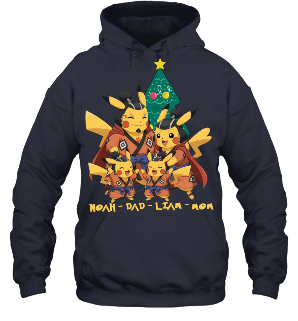 Pikachu x Jinbe Parents & Sons Custom Name Christmas T-Shirt for Family