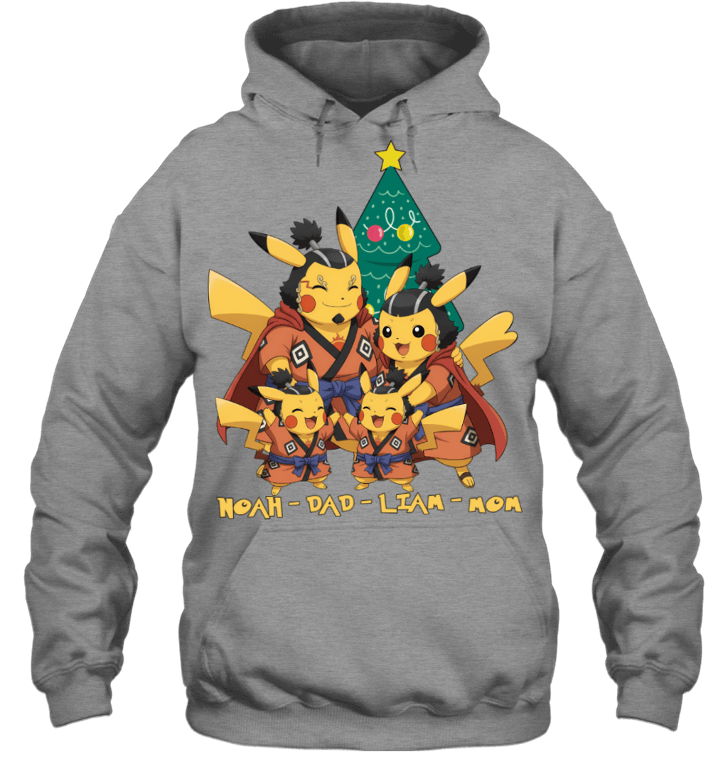 Pikachu x Jinbe Parents & Sons Custom Name Christmas T-Shirt for Family