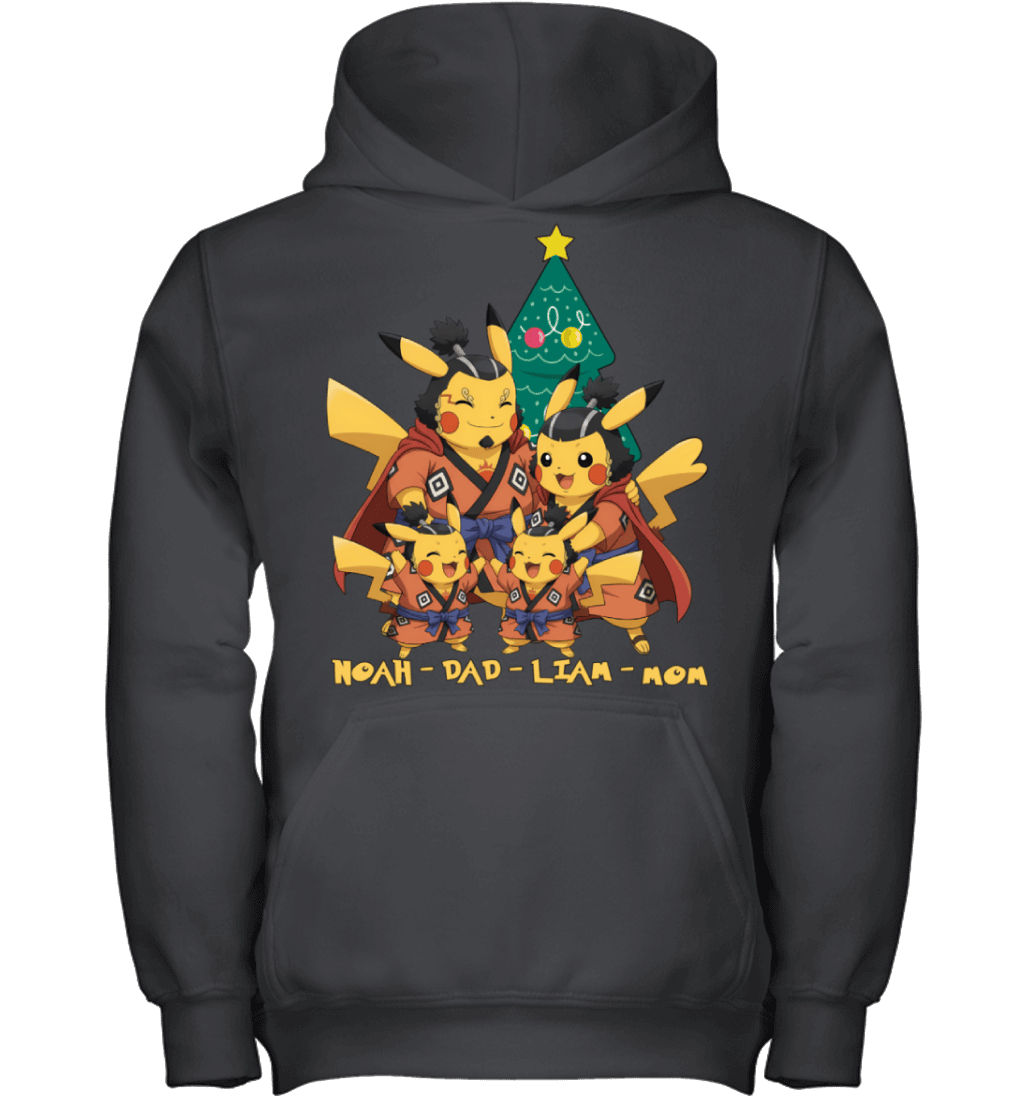 Pikachu x Jinbe Parents & Sons Custom Name Christmas T-Shirt for Family
