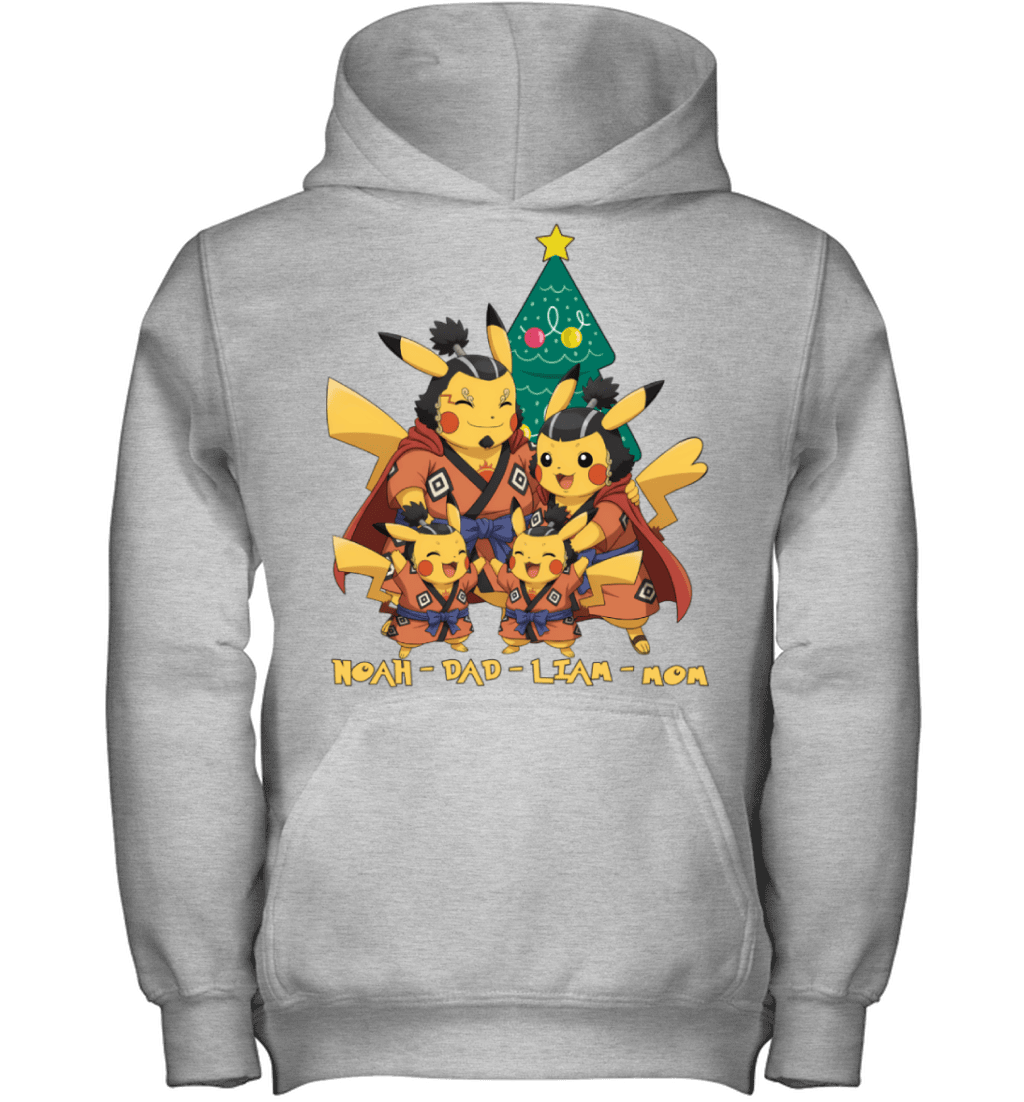 Pikachu x Jinbe Parents & Sons Custom Name Christmas T-Shirt for Family