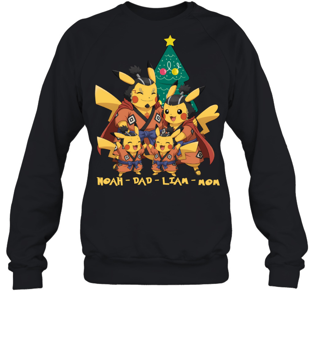 Pikachu x Jinbe Parents & Sons Custom Name Christmas T-Shirt for Family