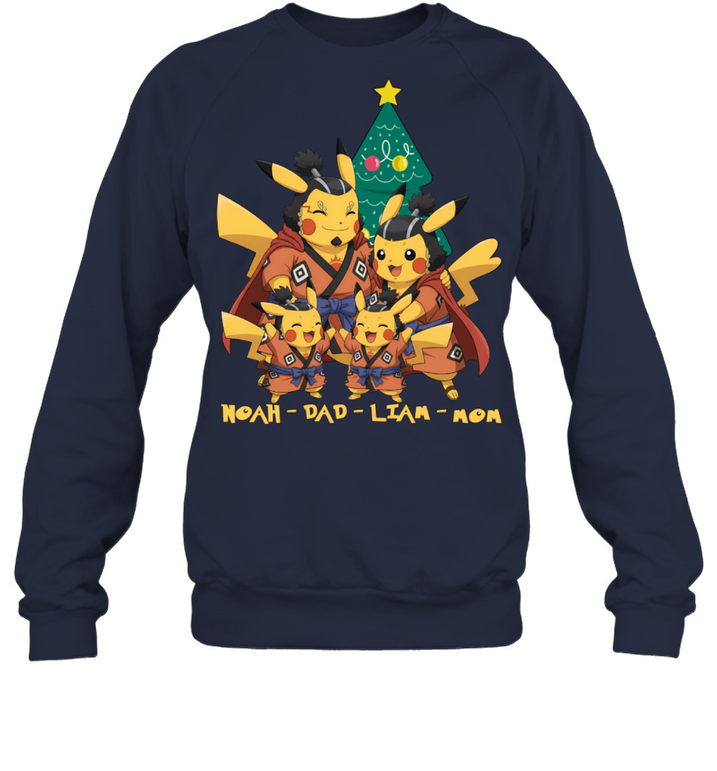 Pikachu x Jinbe Parents & Sons Custom Name Christmas T-Shirt for Family