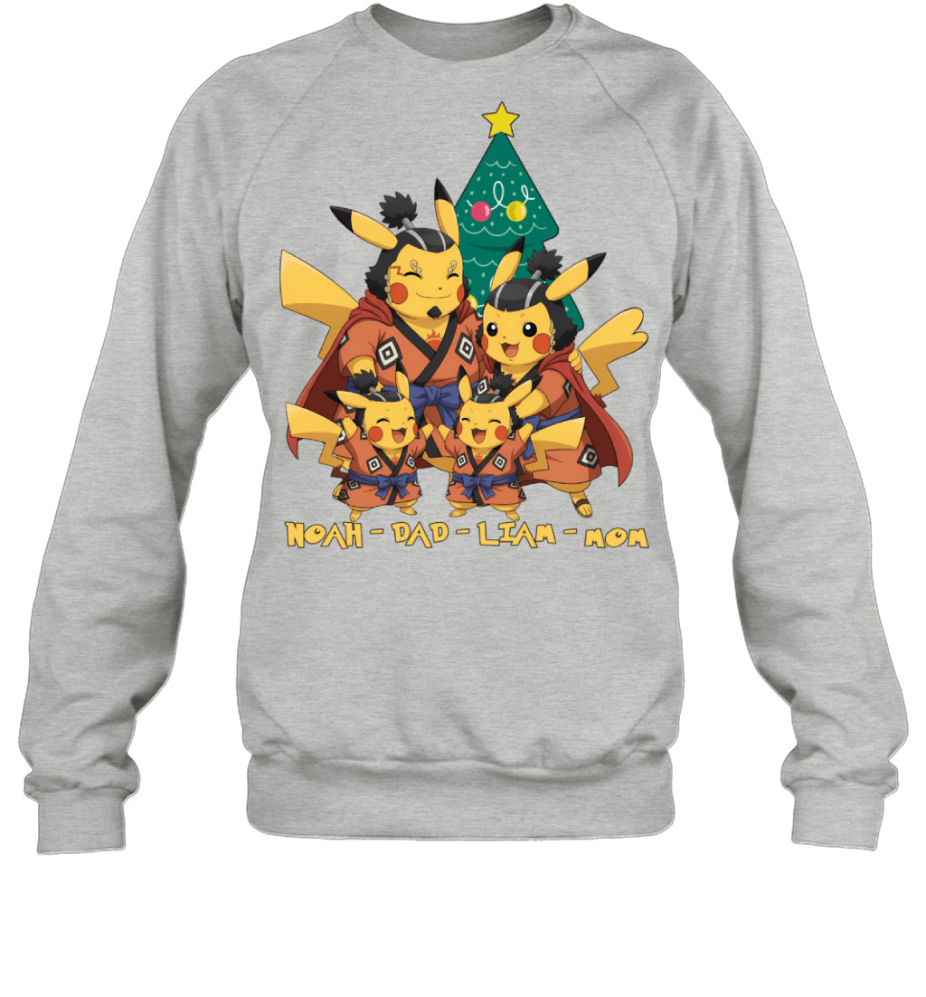 Pikachu x Jinbe Parents & Sons Custom Name Christmas T-Shirt for Family