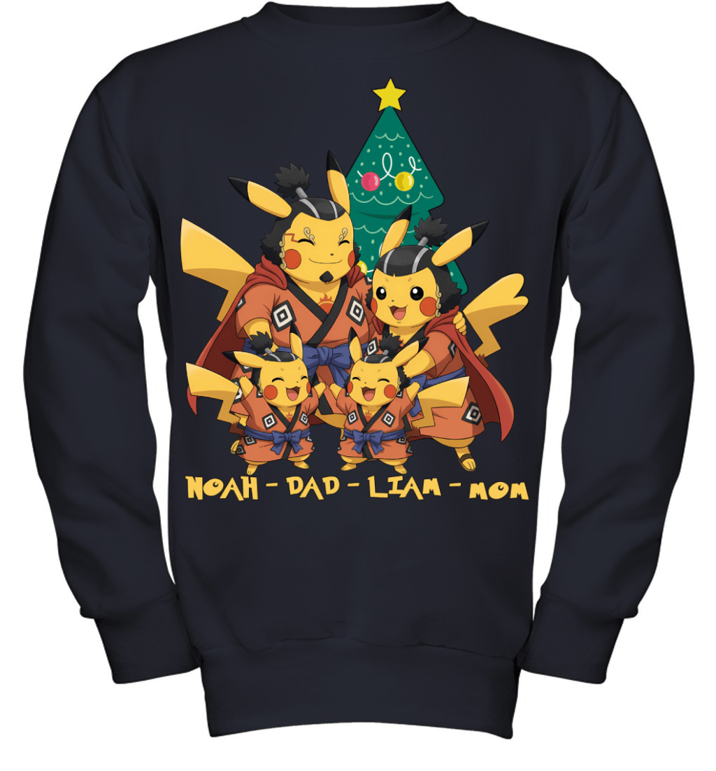 Pikachu x Jinbe Parents & Sons Custom Name Christmas T-Shirt for Family