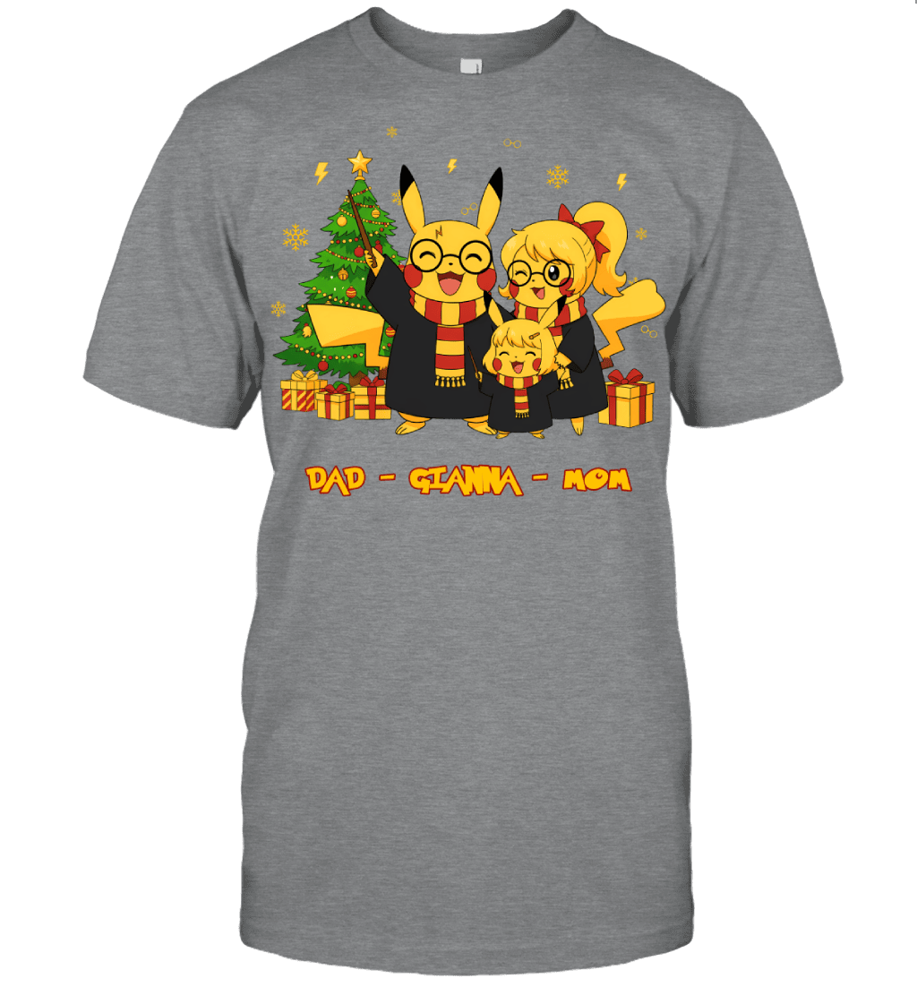 Pikachu x Harry Potter Parents & Daughter Custom Name Christmas T-Shirt for Family