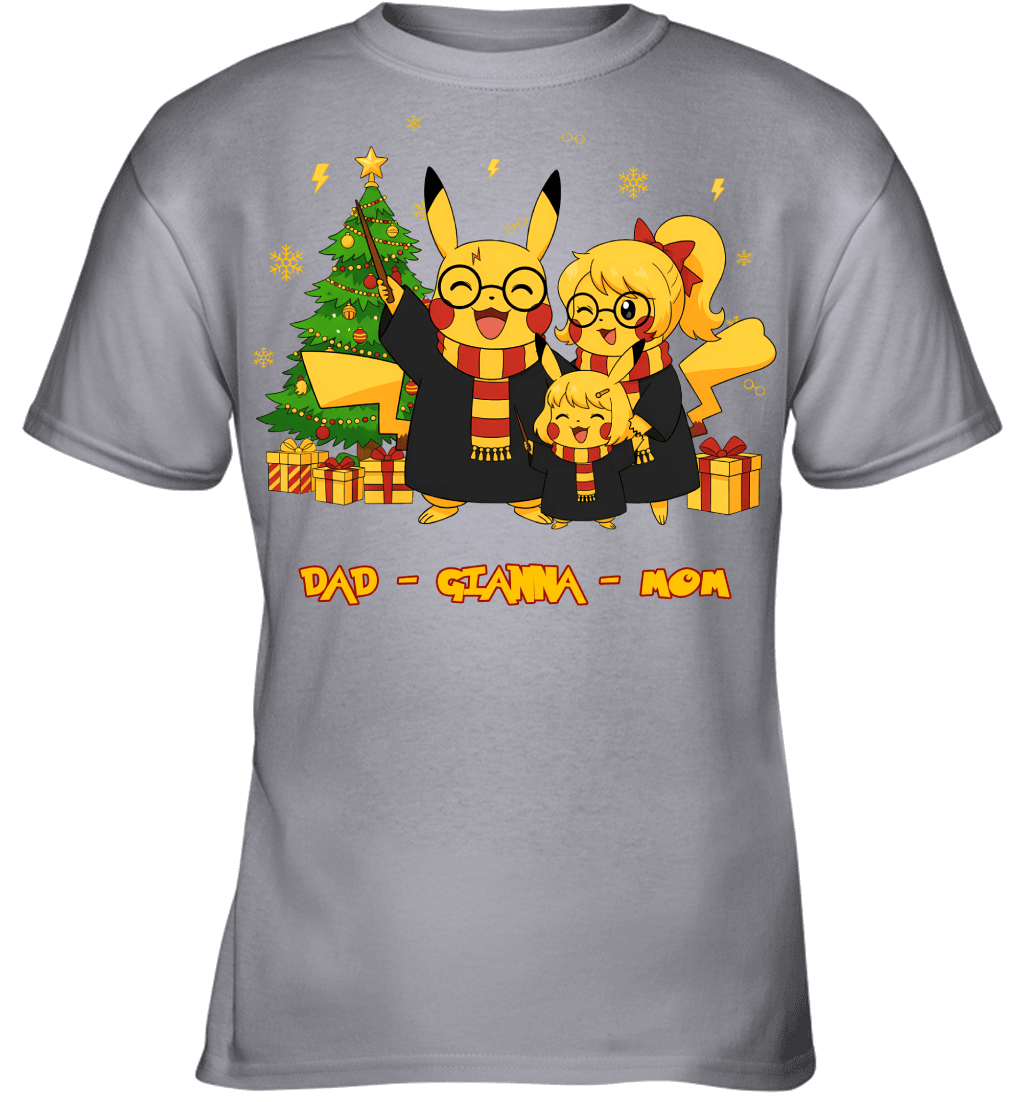 Pikachu x Harry Potter Parents & Daughter Custom Name Christmas T-Shirt for Family