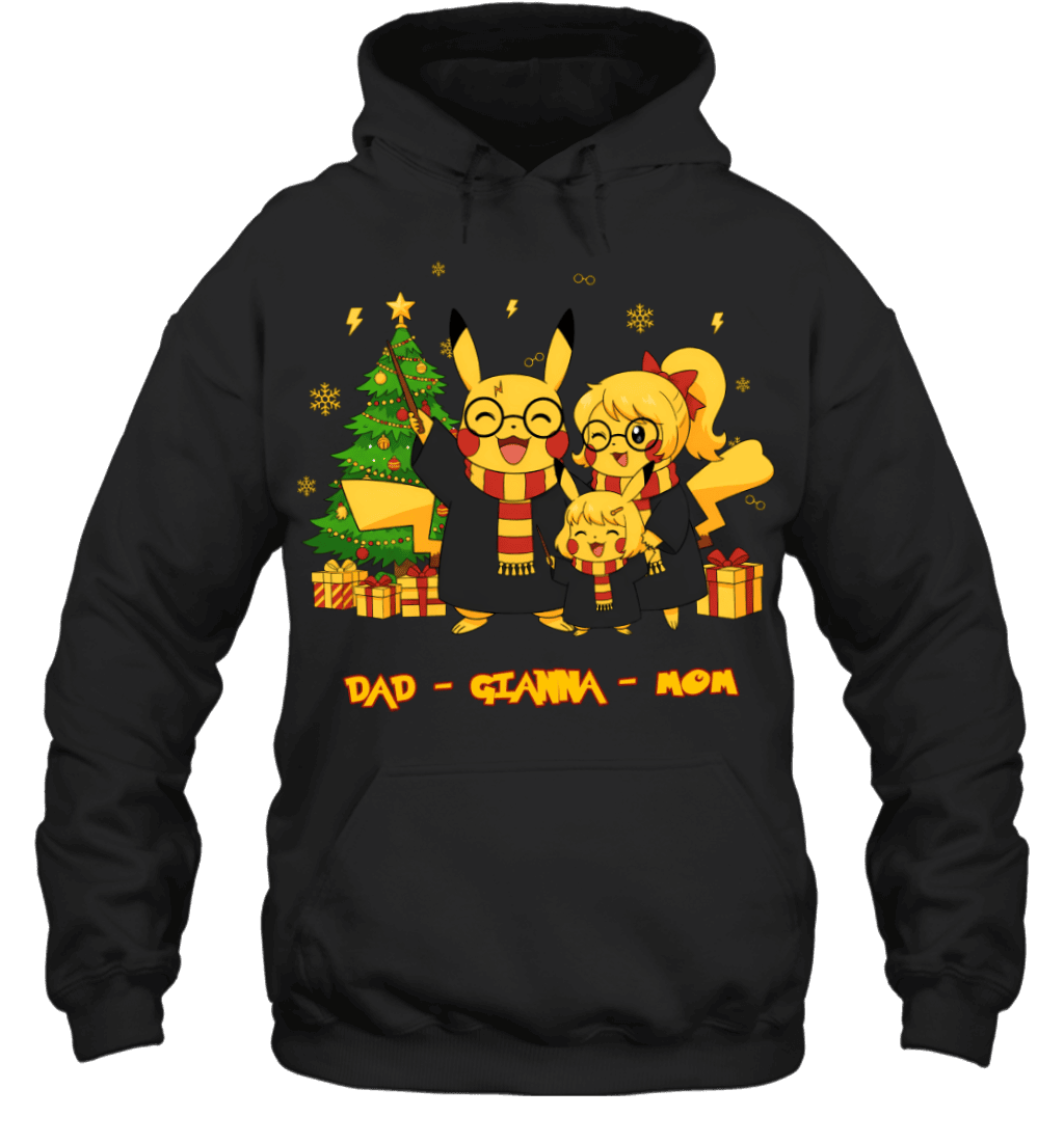 Pikachu x Harry Potter Parents & Daughter Custom Name Christmas T-Shirt for Family