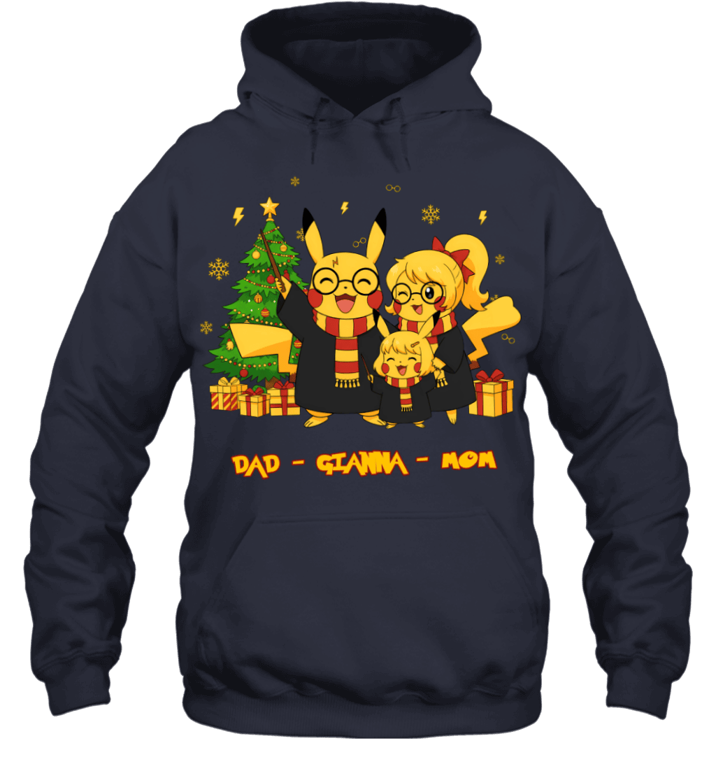 Pikachu x Harry Potter Parents & Daughter Custom Name Christmas T-Shirt for Family