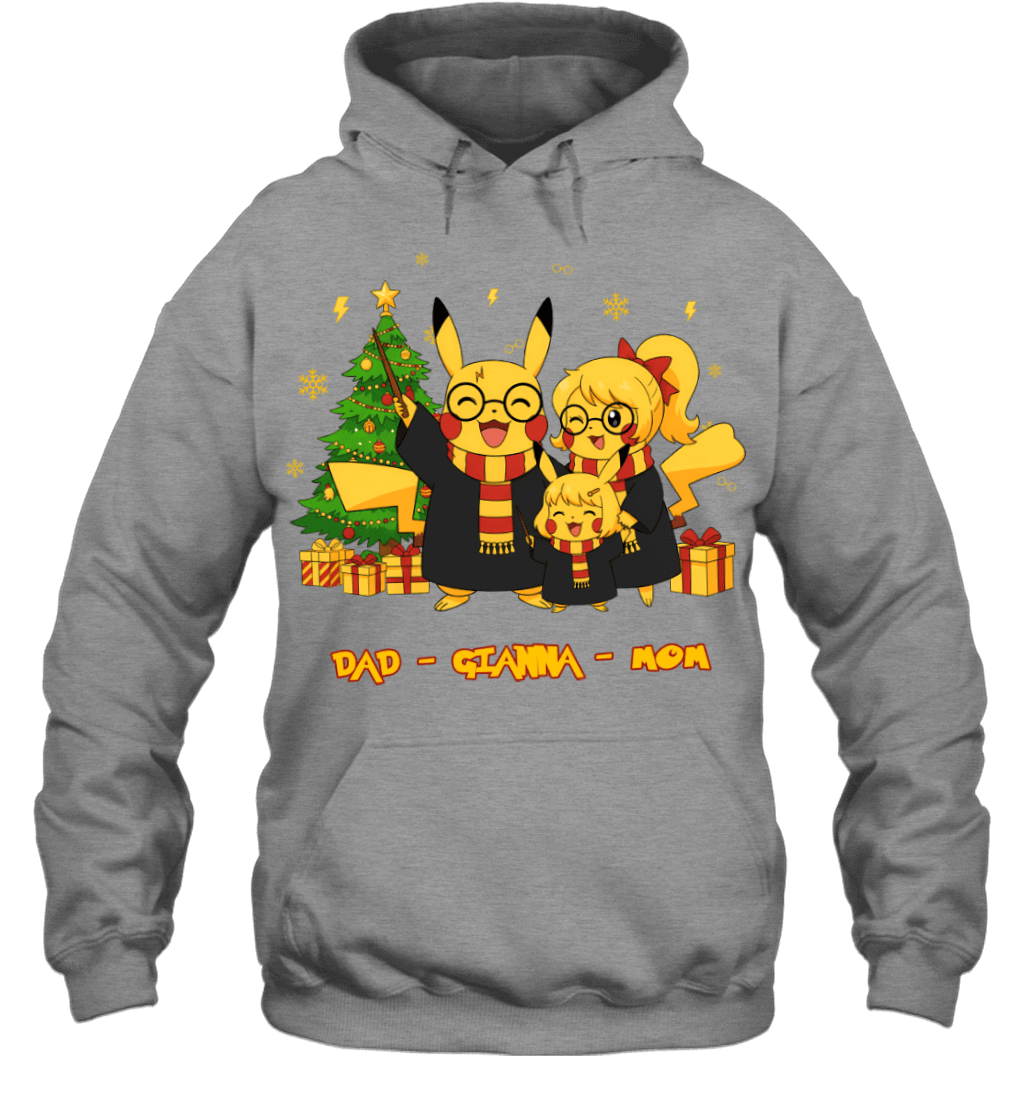 Pikachu x Harry Potter Parents & Daughter Custom Name Christmas T-Shirt for Family