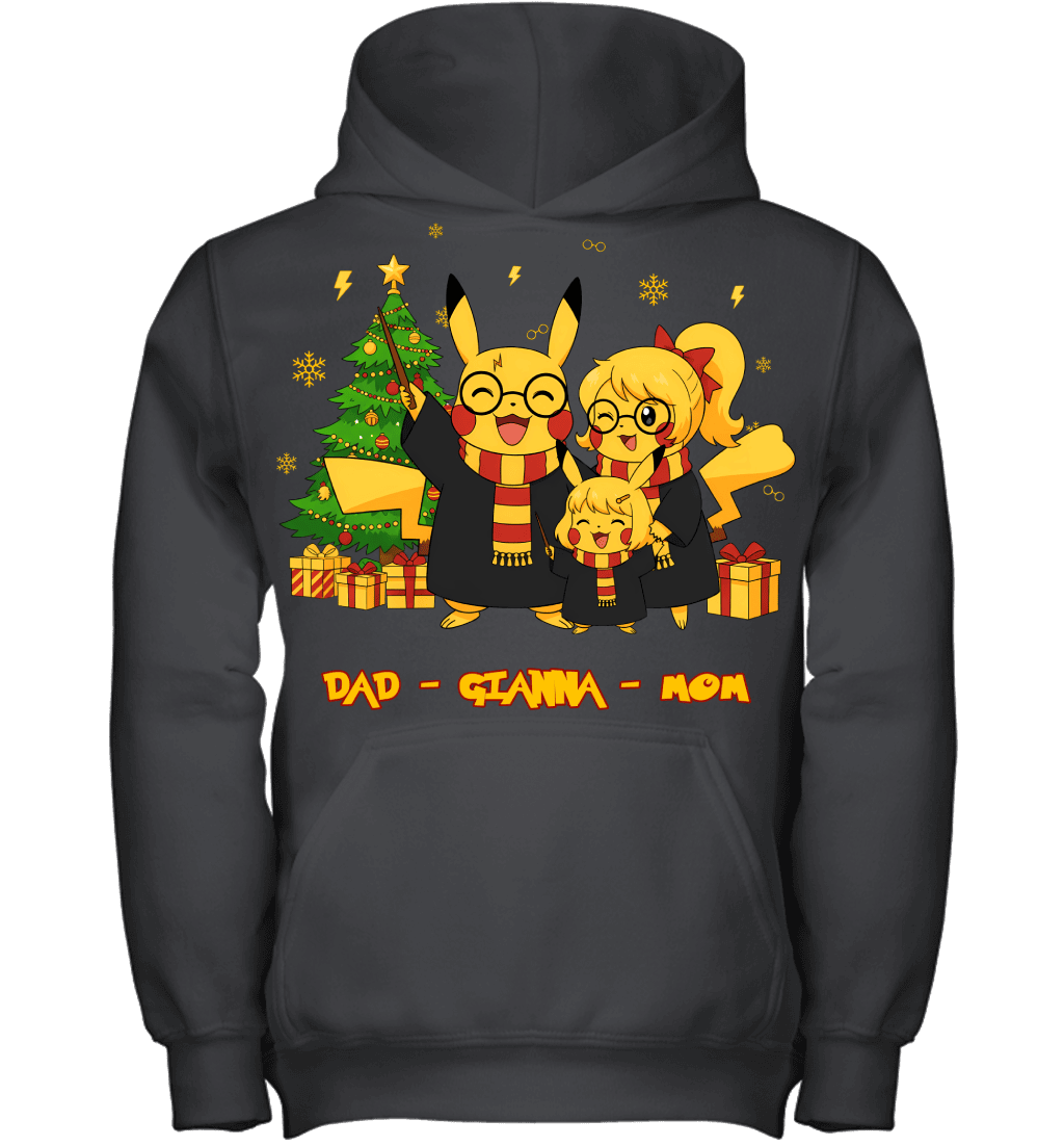 Pikachu x Harry Potter Parents & Daughter Custom Name Christmas T-Shirt for Family