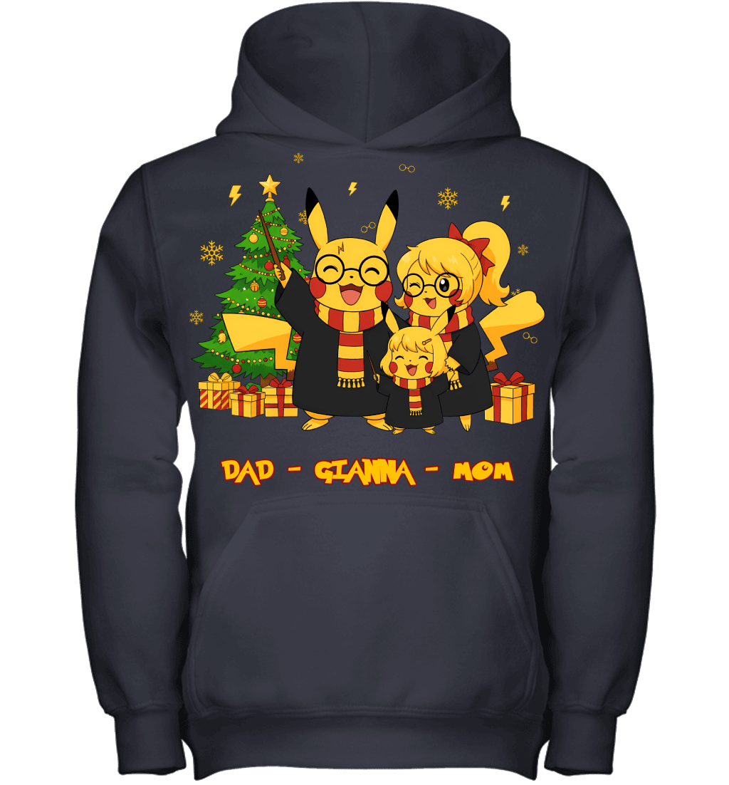 Pikachu x Harry Potter Parents & Daughter Custom Name Christmas T-Shirt for Family