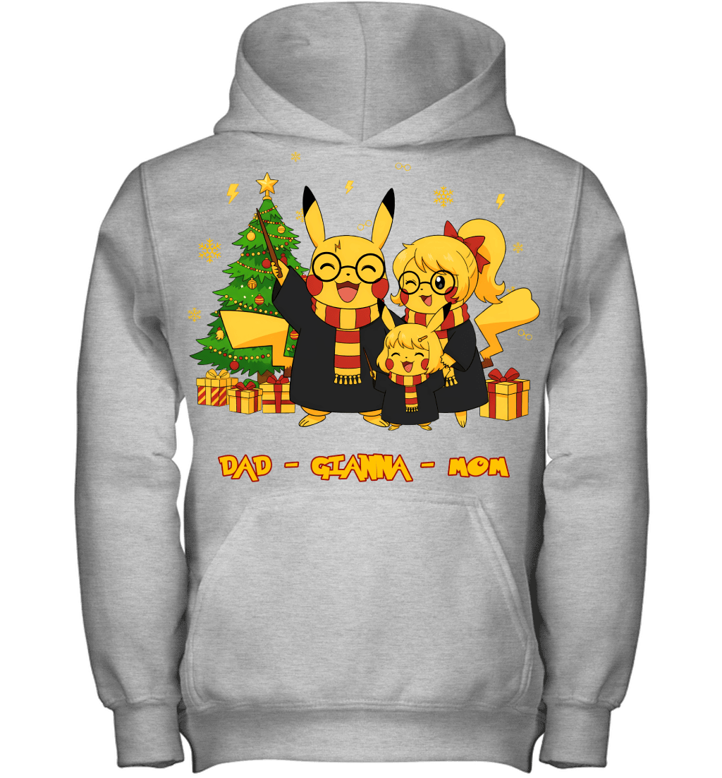 Pikachu x Harry Potter Parents & Daughter Custom Name Christmas T-Shirt for Family