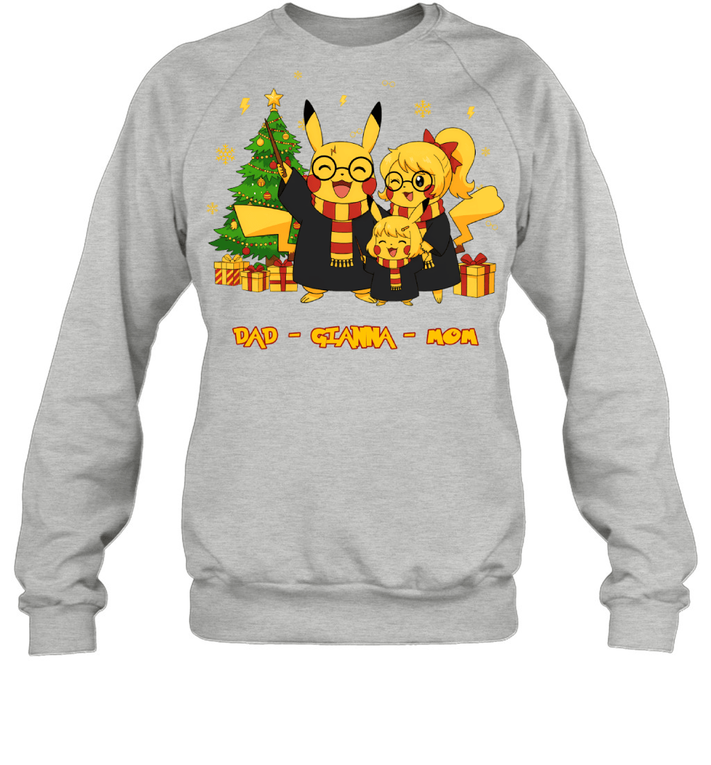 Pikachu x Harry Potter Parents & Daughter Custom Name Christmas T-Shirt for Family
