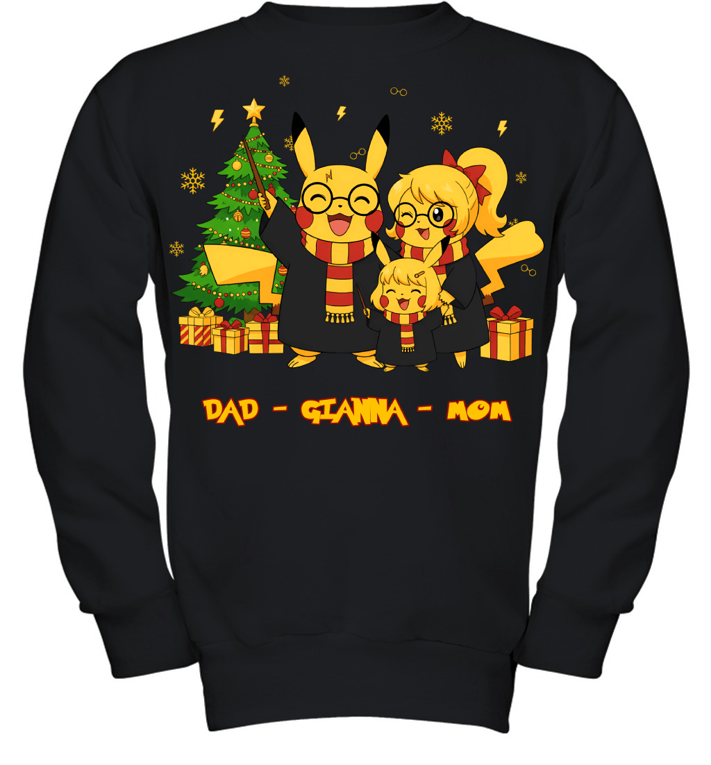 Pikachu x Harry Potter Parents & Daughter Custom Name Christmas T-Shirt for Family
