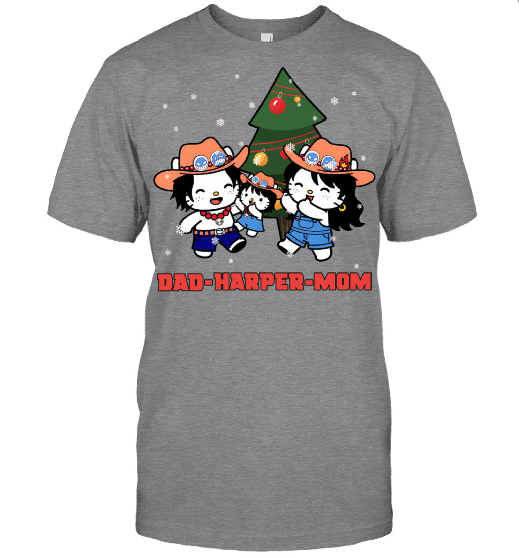 Hello Kitty x Portgas D. Ace Parents & Daughter Custom Name Christmas T-Shirt for Family