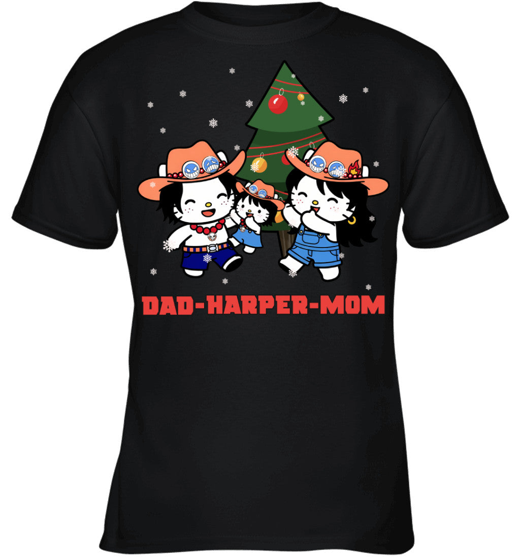 Hello Kitty x Portgas D. Ace Parents & Daughter Custom Name Christmas T-Shirt for Family