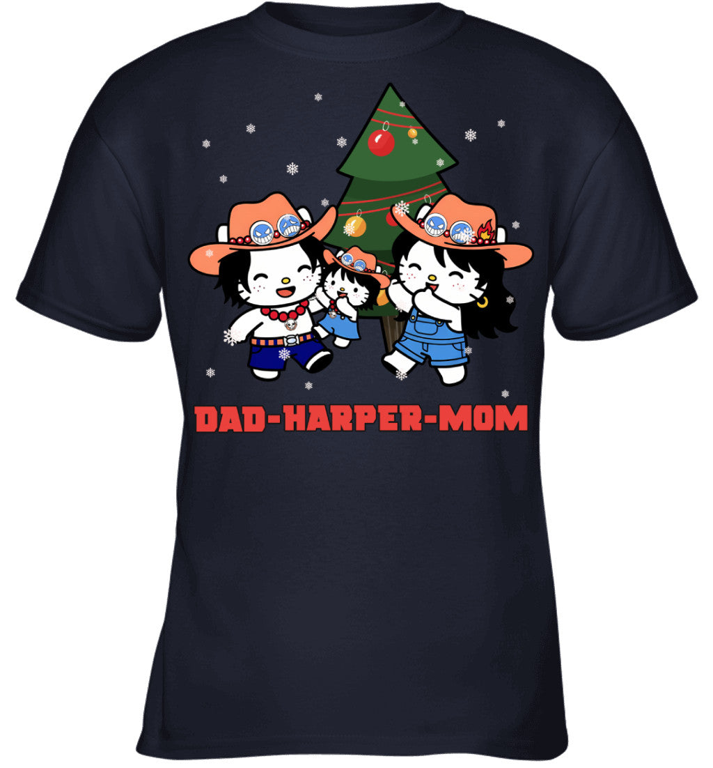 Hello Kitty x Portgas D. Ace Parents & Daughter Custom Name Christmas T-Shirt for Family