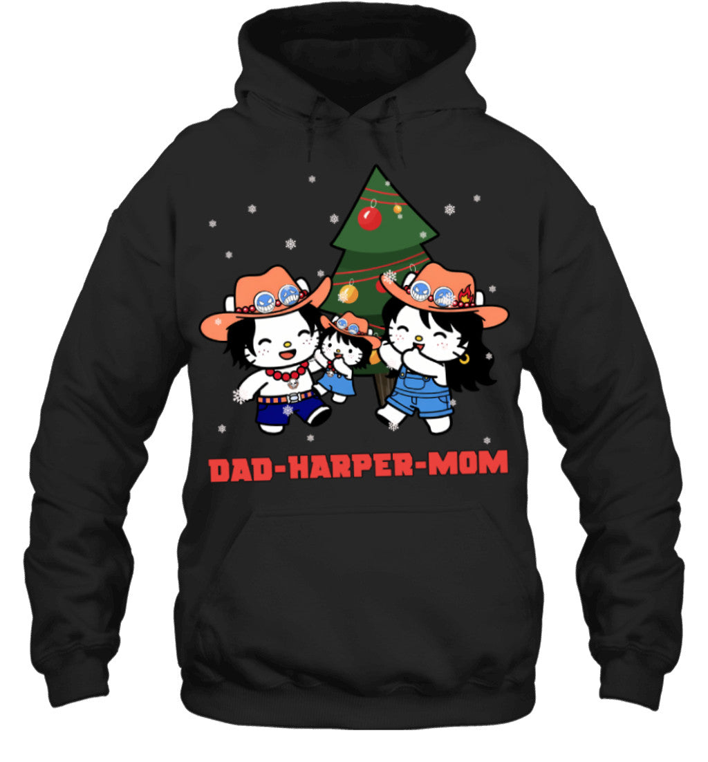 Hello Kitty x Portgas D. Ace Parents & Daughter Custom Name Christmas T-Shirt for Family