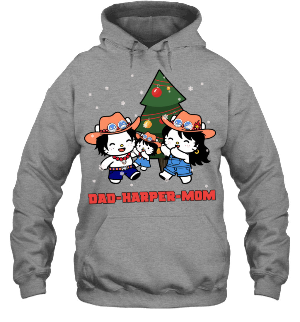 Hello Kitty x Portgas D. Ace Parents & Daughter Custom Name Christmas T-Shirt for Family