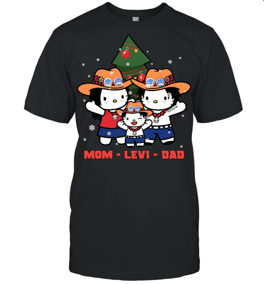 Hello Kitty x Portgas D. Ace Parents & Son Custom Name Christmas T-Shirt for Family