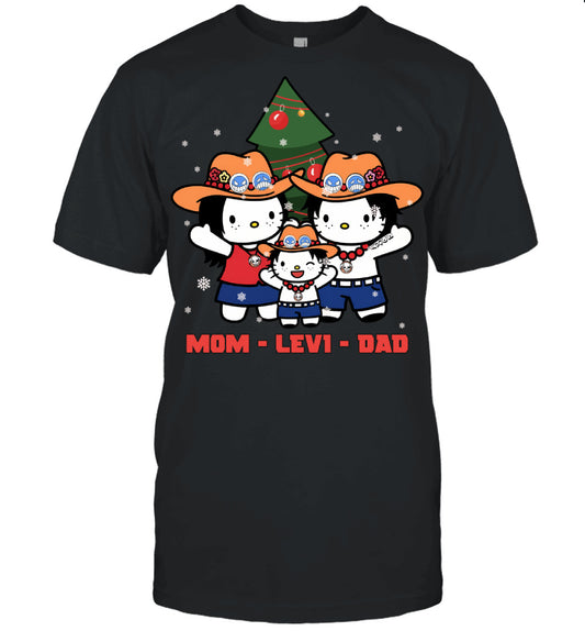 Hello Kitty x Portgas D. Ace Parents & Son Custom Name Christmas T-Shirt for Family