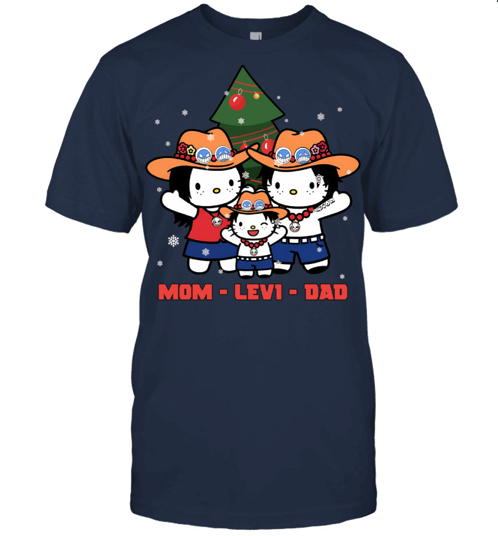 Hello Kitty x Portgas D. Ace Parents & Son Custom Name Christmas T-Shirt for Family