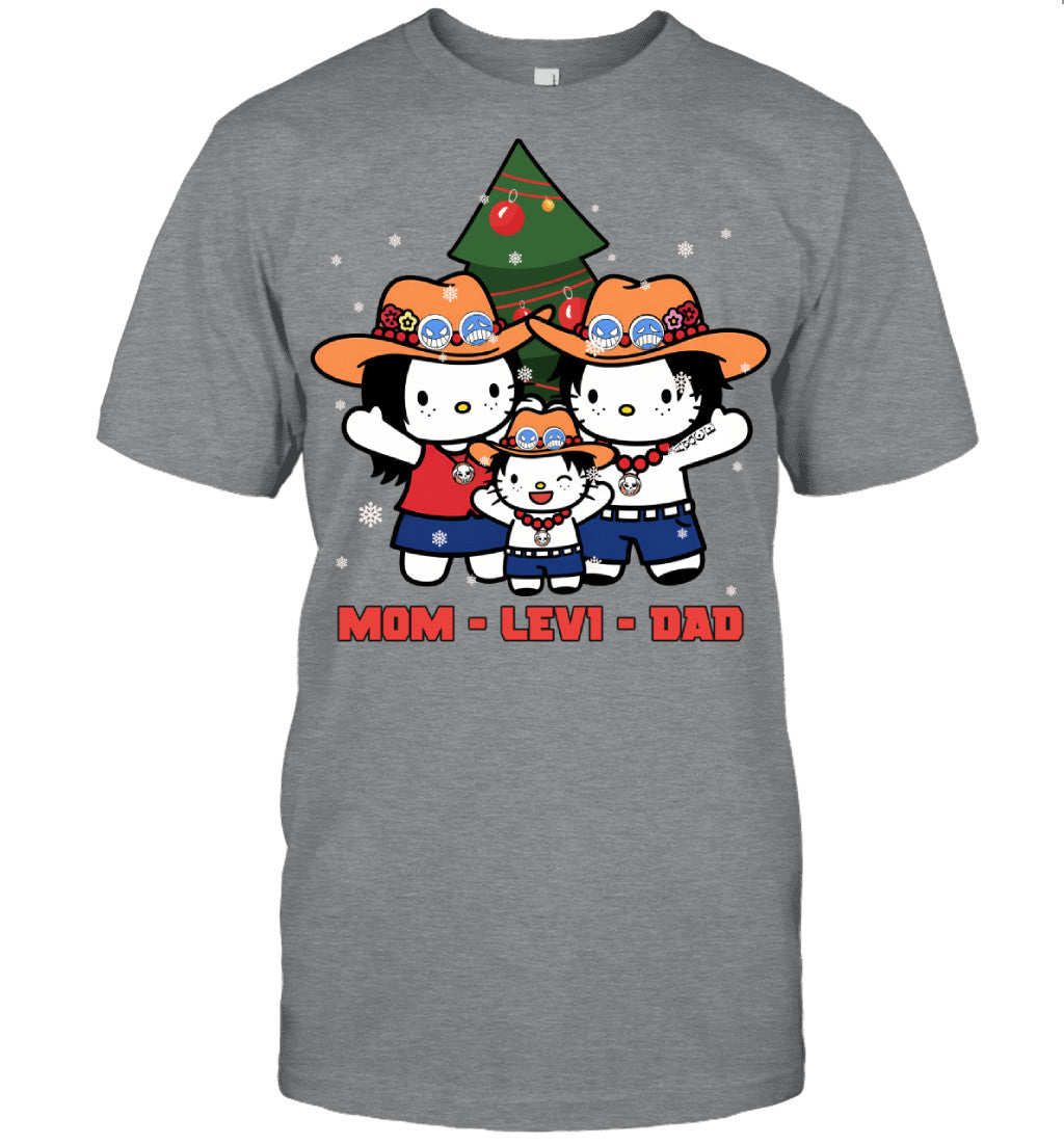 Hello Kitty x Portgas D. Ace Parents & Son Custom Name Christmas T-Shirt for Family
