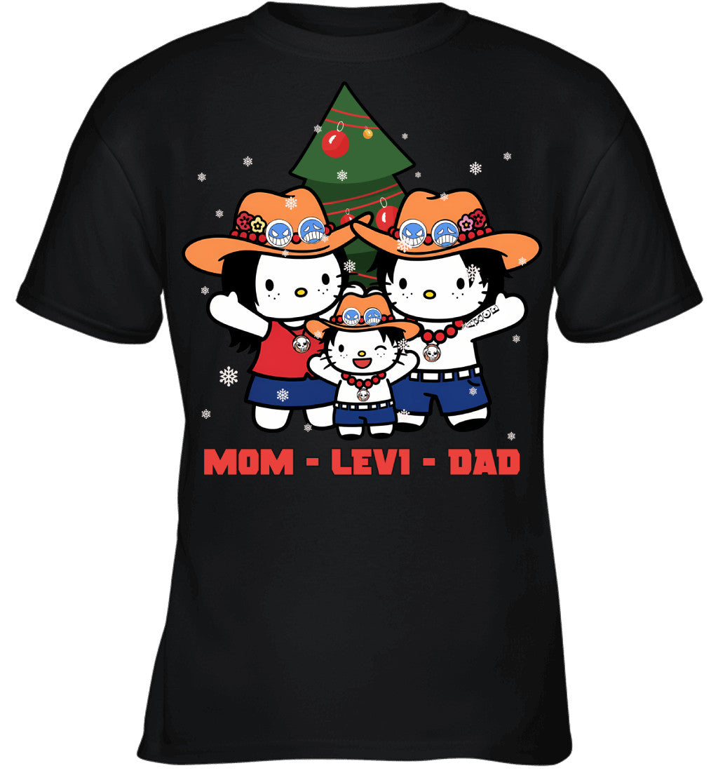 Hello Kitty x Portgas D. Ace Parents & Son Custom Name Christmas T-Shirt for Family