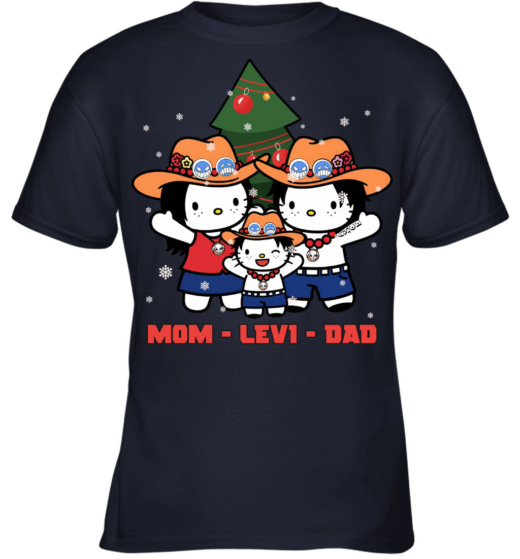 Hello Kitty x Portgas D. Ace Parents & Son Custom Name Christmas T-Shirt for Family