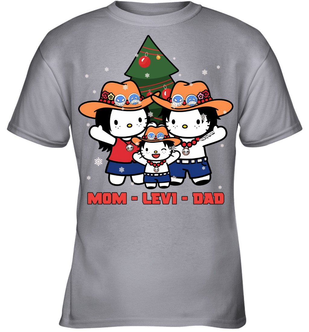 Hello Kitty x Portgas D. Ace Parents & Son Custom Name Christmas T-Shirt for Family
