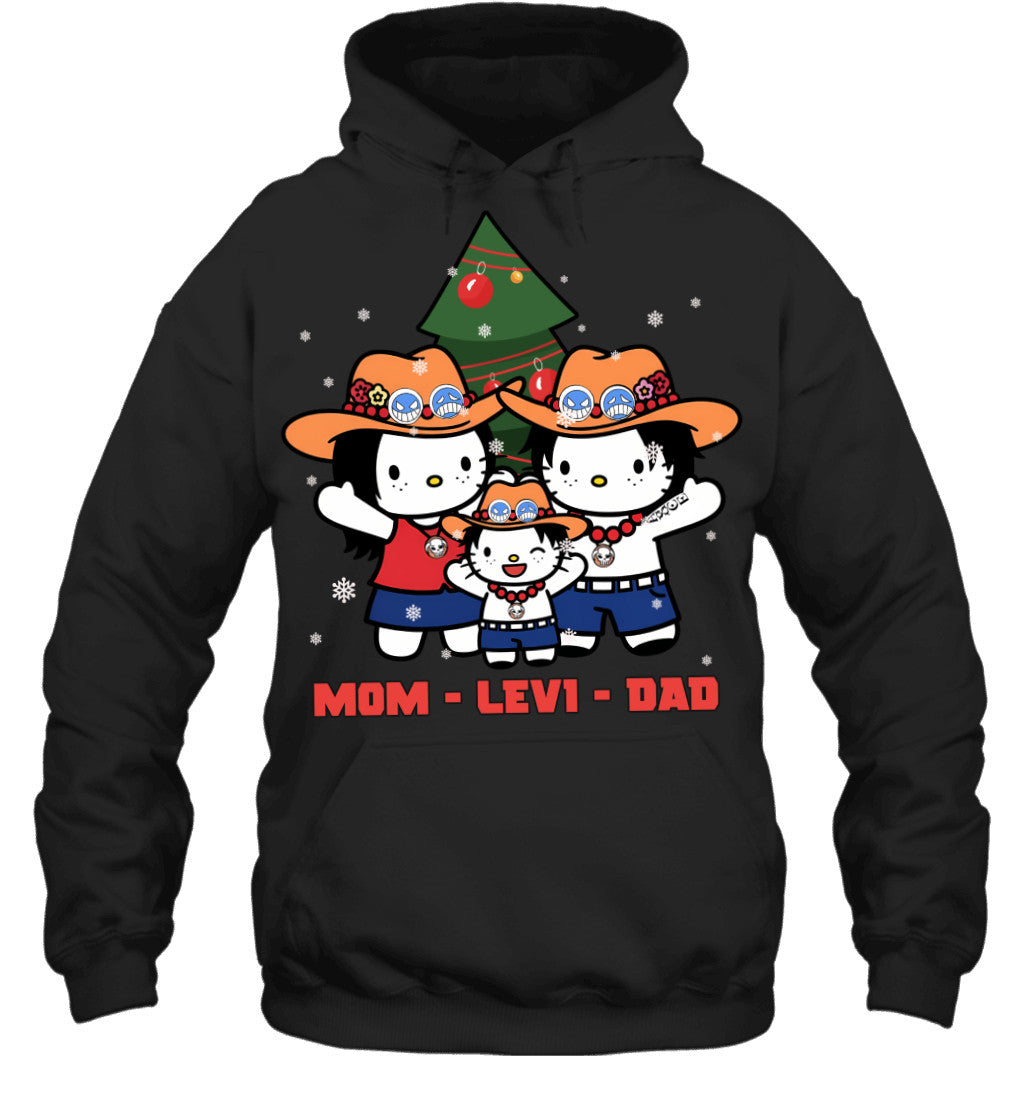 Hello Kitty x Portgas D. Ace Parents & Son Custom Name Christmas T-Shirt for Family