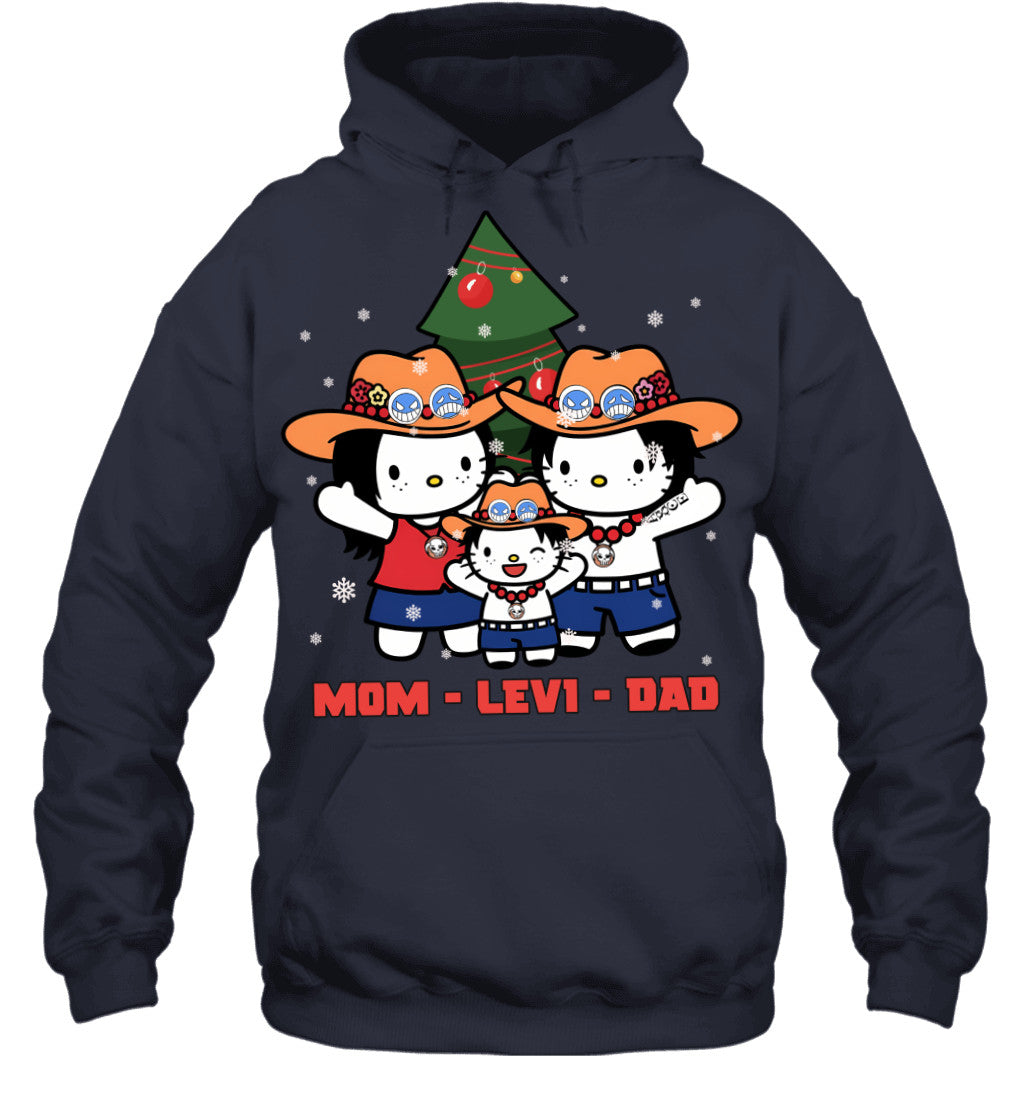 Hello Kitty x Portgas D. Ace Parents & Son Custom Name Christmas T-Shirt for Family