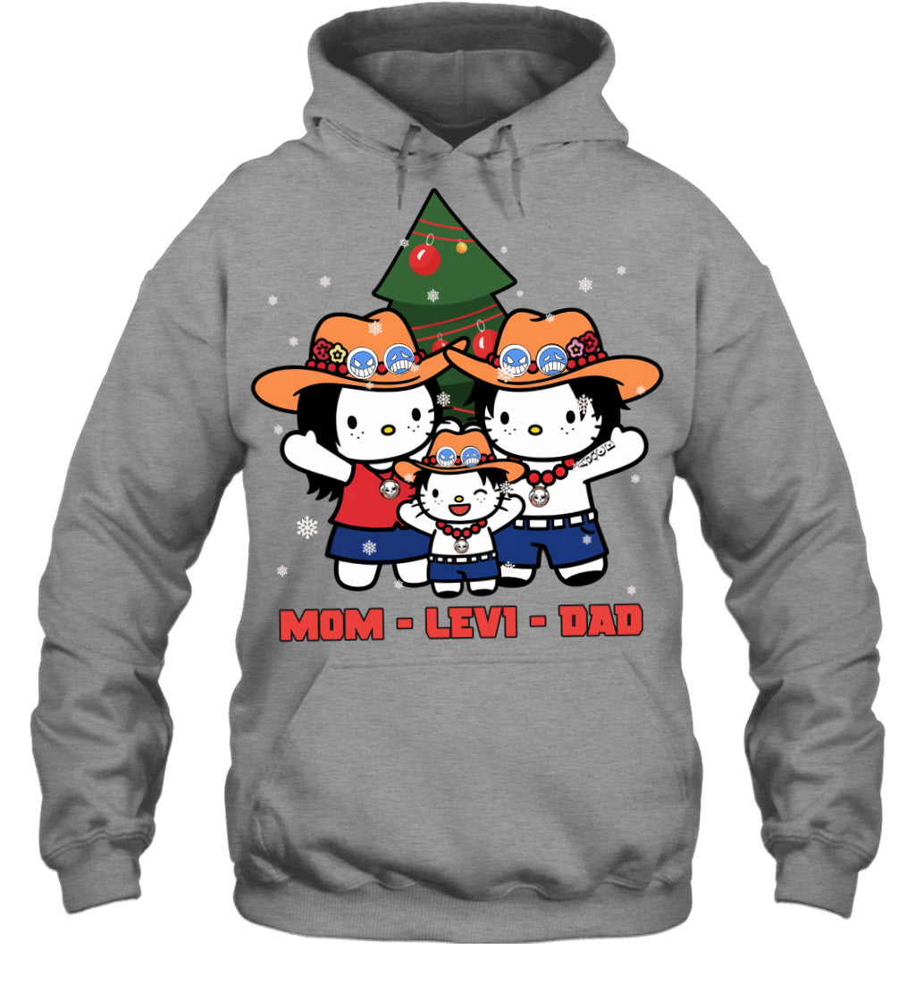 Hello Kitty x Portgas D. Ace Parents & Son Custom Name Christmas T-Shirt for Family