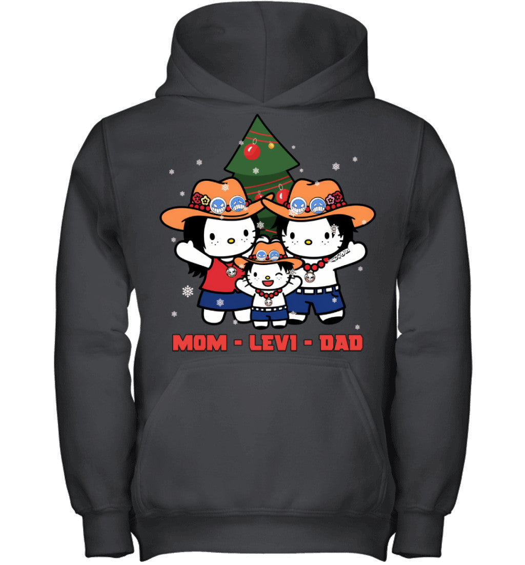 Hello Kitty x Portgas D. Ace Parents & Son Custom Name Christmas T-Shirt for Family
