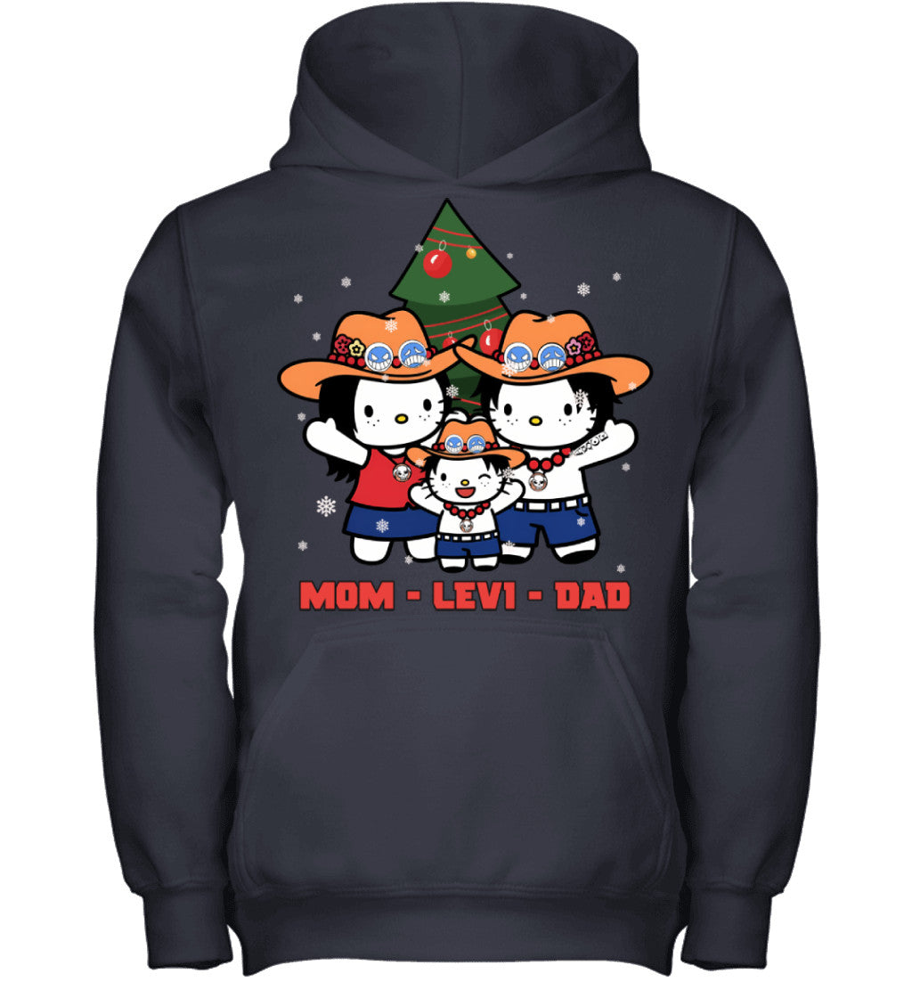 Hello Kitty x Portgas D. Ace Parents & Son Custom Name Christmas T-Shirt for Family