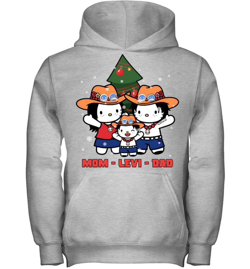 Hello Kitty x Portgas D. Ace Parents & Son Custom Name Christmas T-Shirt for Family