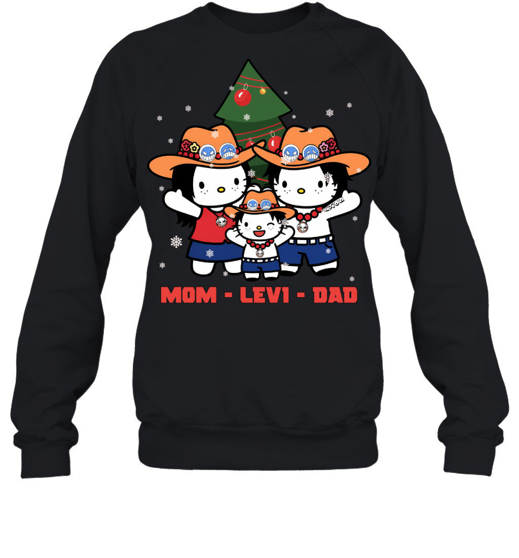 Hello Kitty x Portgas D. Ace Parents & Son Custom Name Christmas T-Shirt for Family