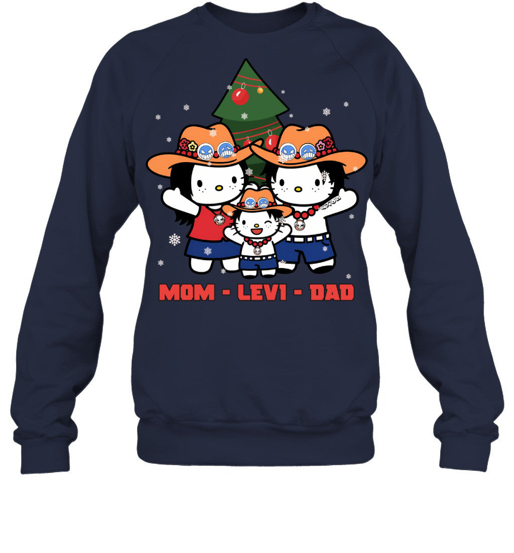 Hello Kitty x Portgas D. Ace Parents & Son Custom Name Christmas T-Shirt for Family