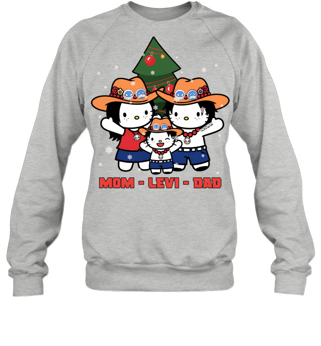 Hello Kitty x Portgas D. Ace Parents & Son Custom Name Christmas T-Shirt for Family