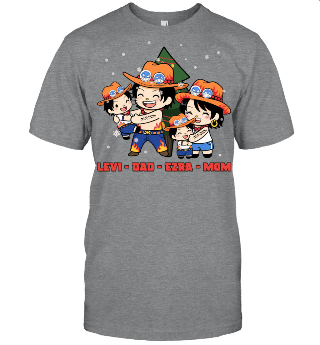 Hello Kitty x Portgas D. Ace Parents & Sons Custom Name Christmas T-Shirt for Family