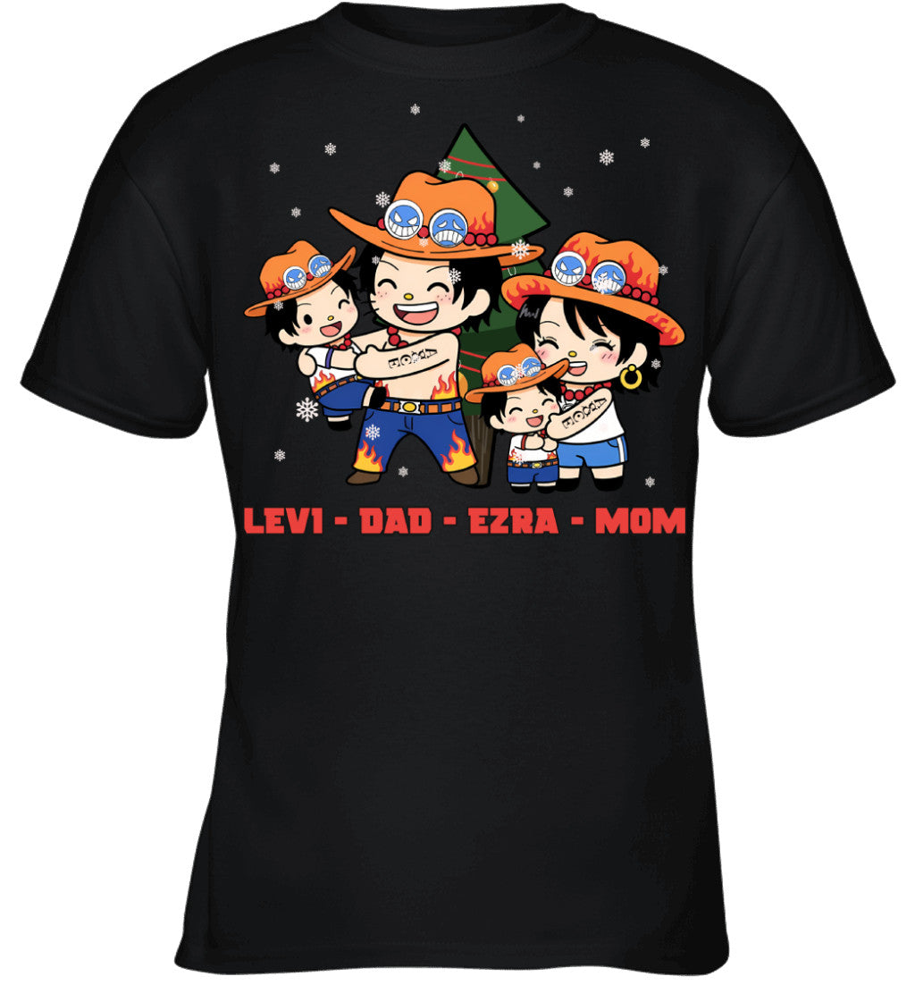 Hello Kitty x Portgas D. Ace Parents & Sons Custom Name Christmas T-Shirt for Family